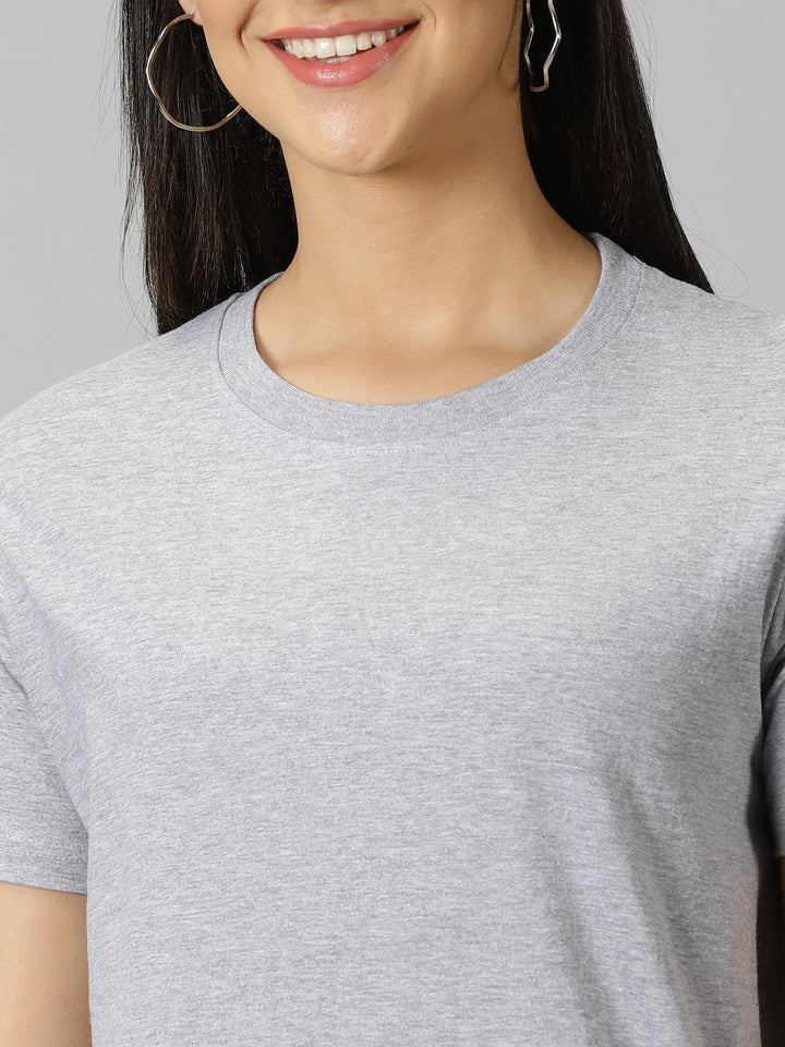 women's ash grey solid crewneck