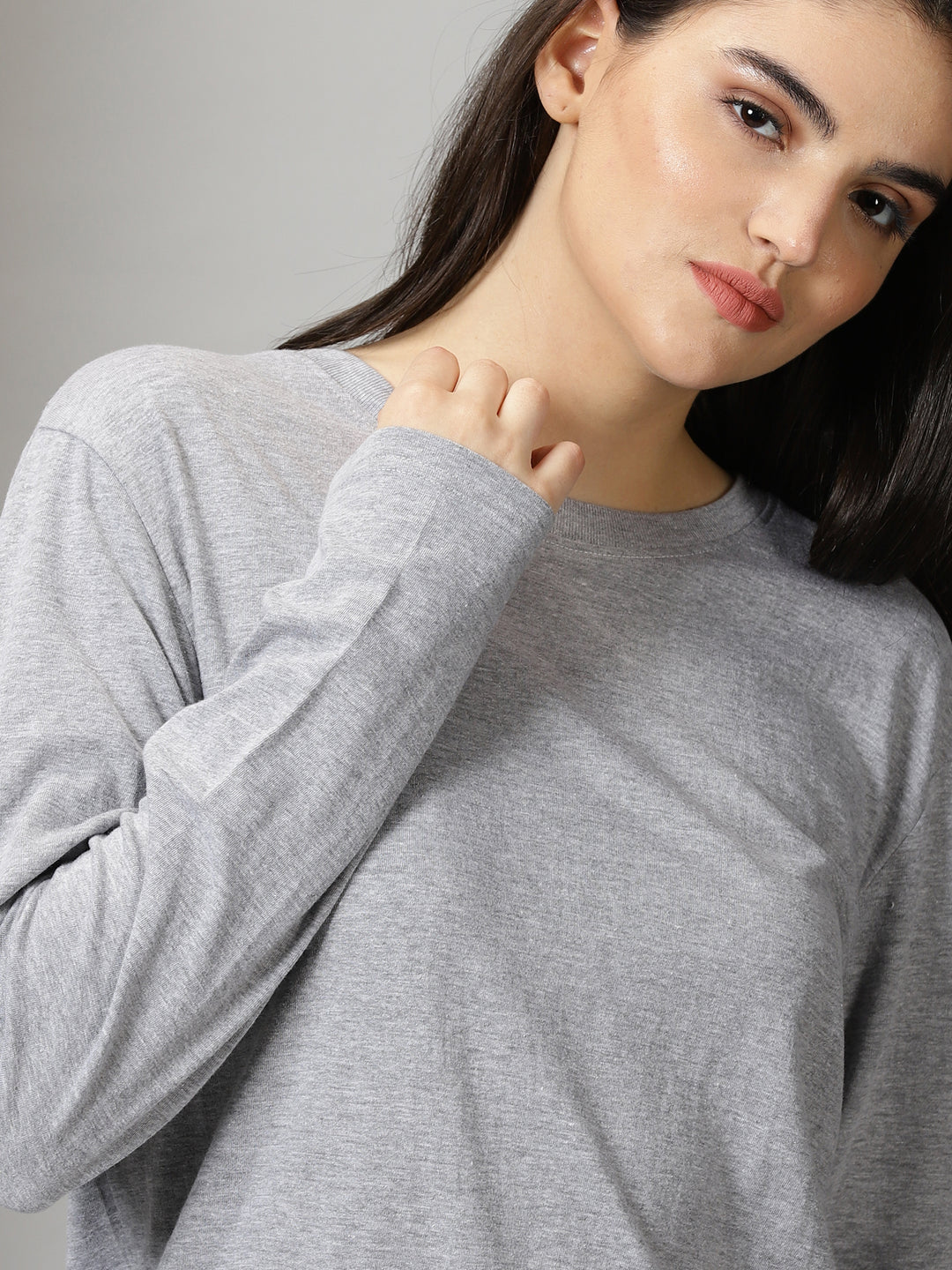 women's ash grey crewneck full sleeve