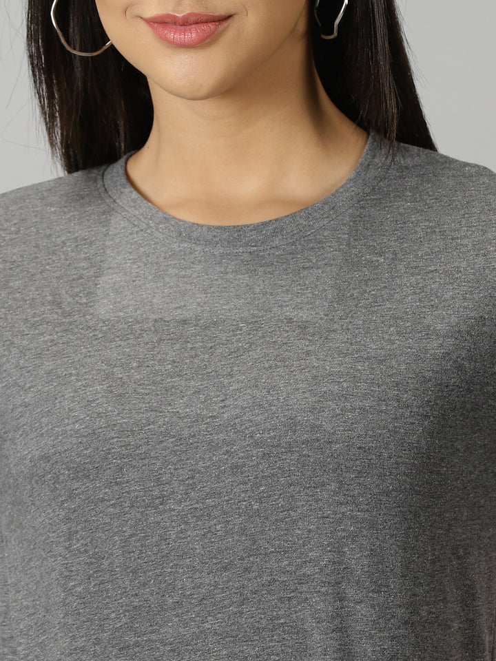 women's charcoal grey  solid crewneck