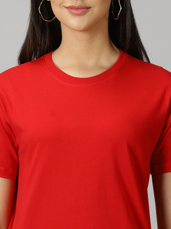 women's  bright red solid crewneck