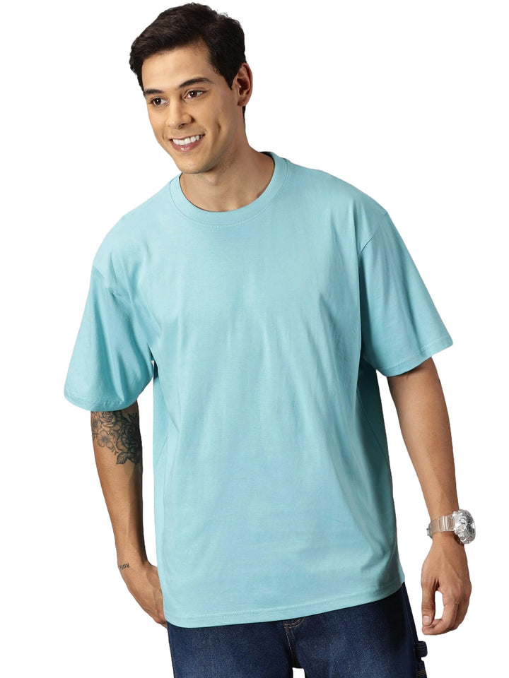 ANGAR Men's Cotton Drop Shoulder Half Sleeves Oversized Fit T-Shirt