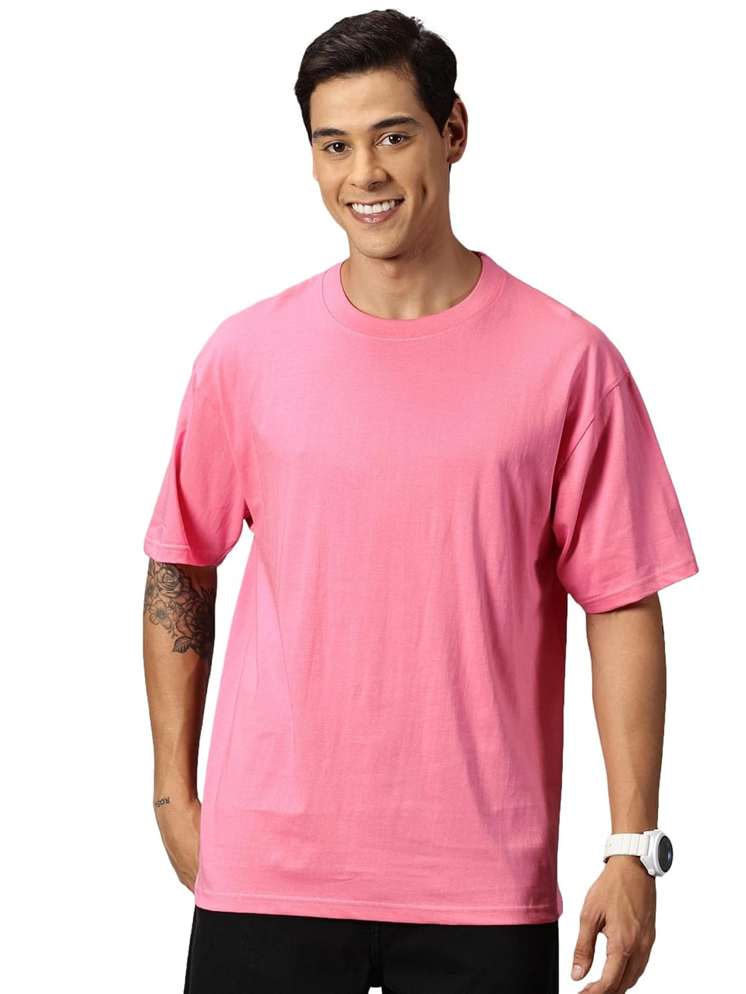 ANGAR Men's Cotton Drop Shoulder Half Sleeves Oversized Fit T-Shirt