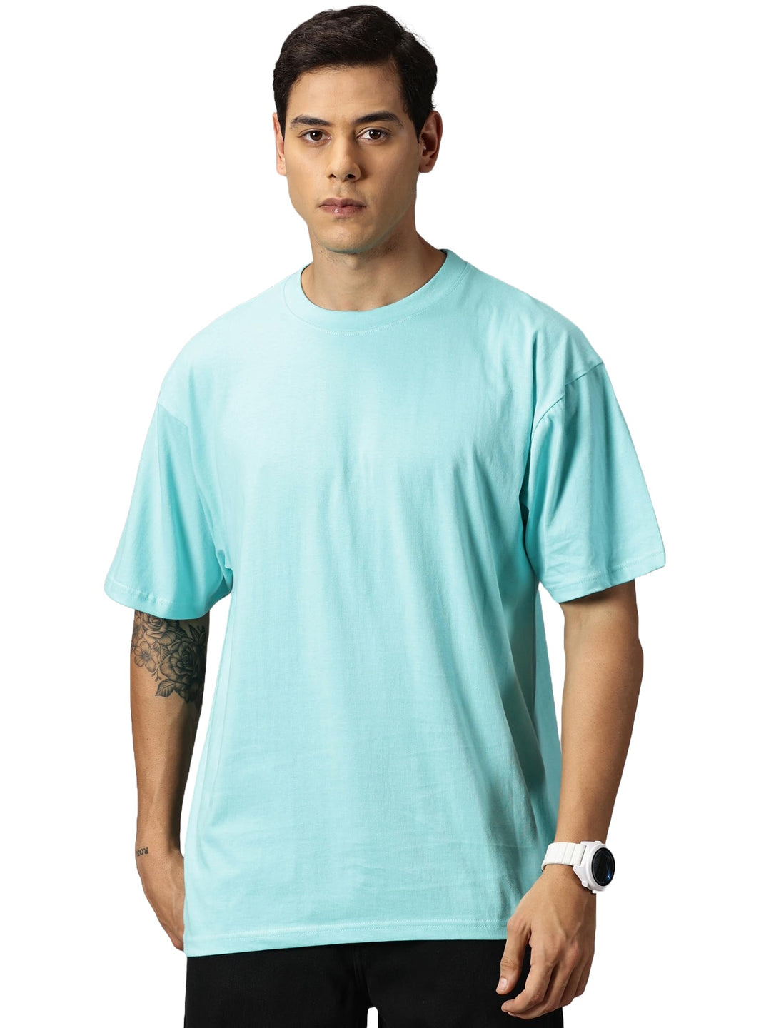 ANGAR Men's Cotton Drop Shoulder Half Sleeves Oversized Fit T-Shirt