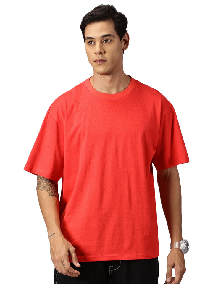 ANGAR Men's Cotton Drop Shoulder Half Sleeves Oversized Fit T-Shirt