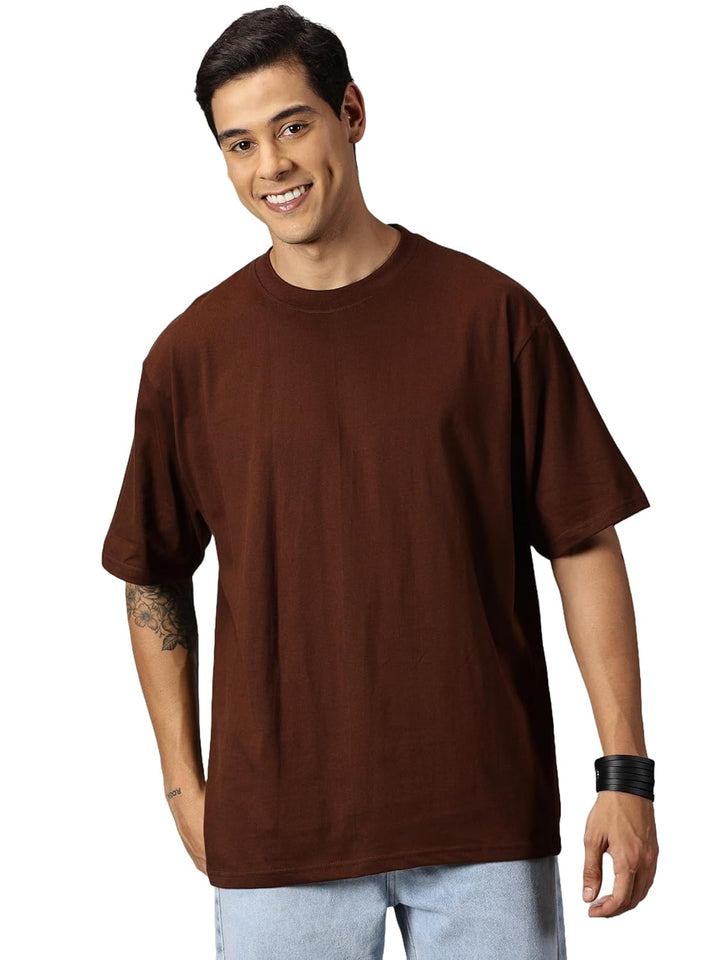 ANGAR Men's Cotton Drop Shoulder Half Sleeves Oversized Fit T-Shirt