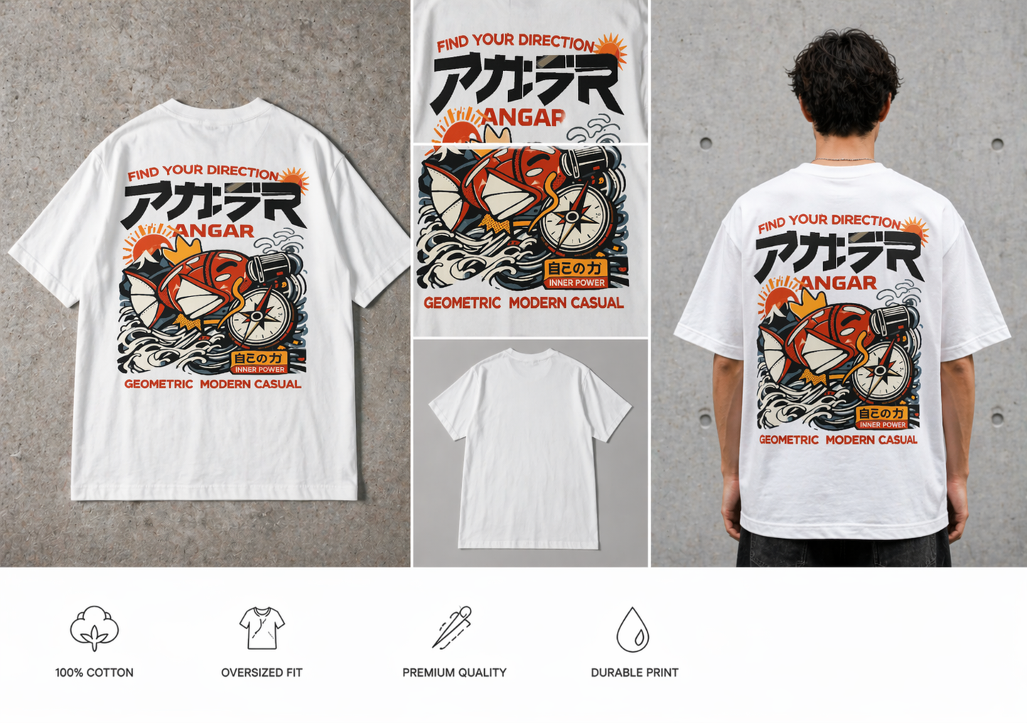 MODERN GEOMETRIC  KOI FISH & COMPASS TEE