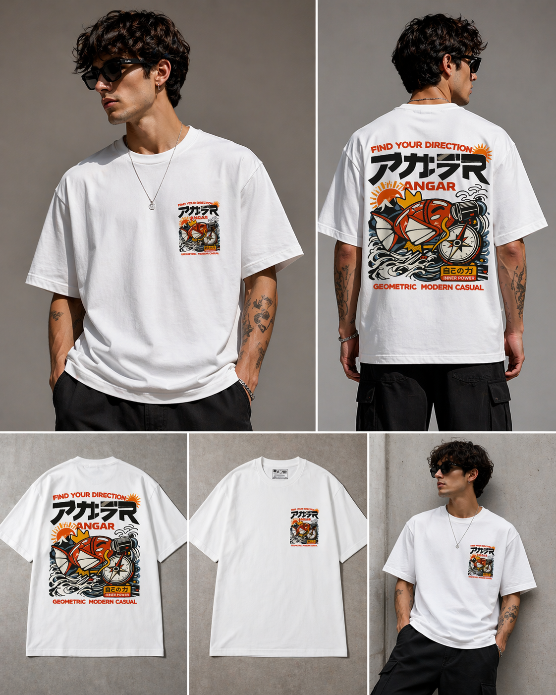 MODERN GEOMETRIC  KOI FISH & COMPASS TEE