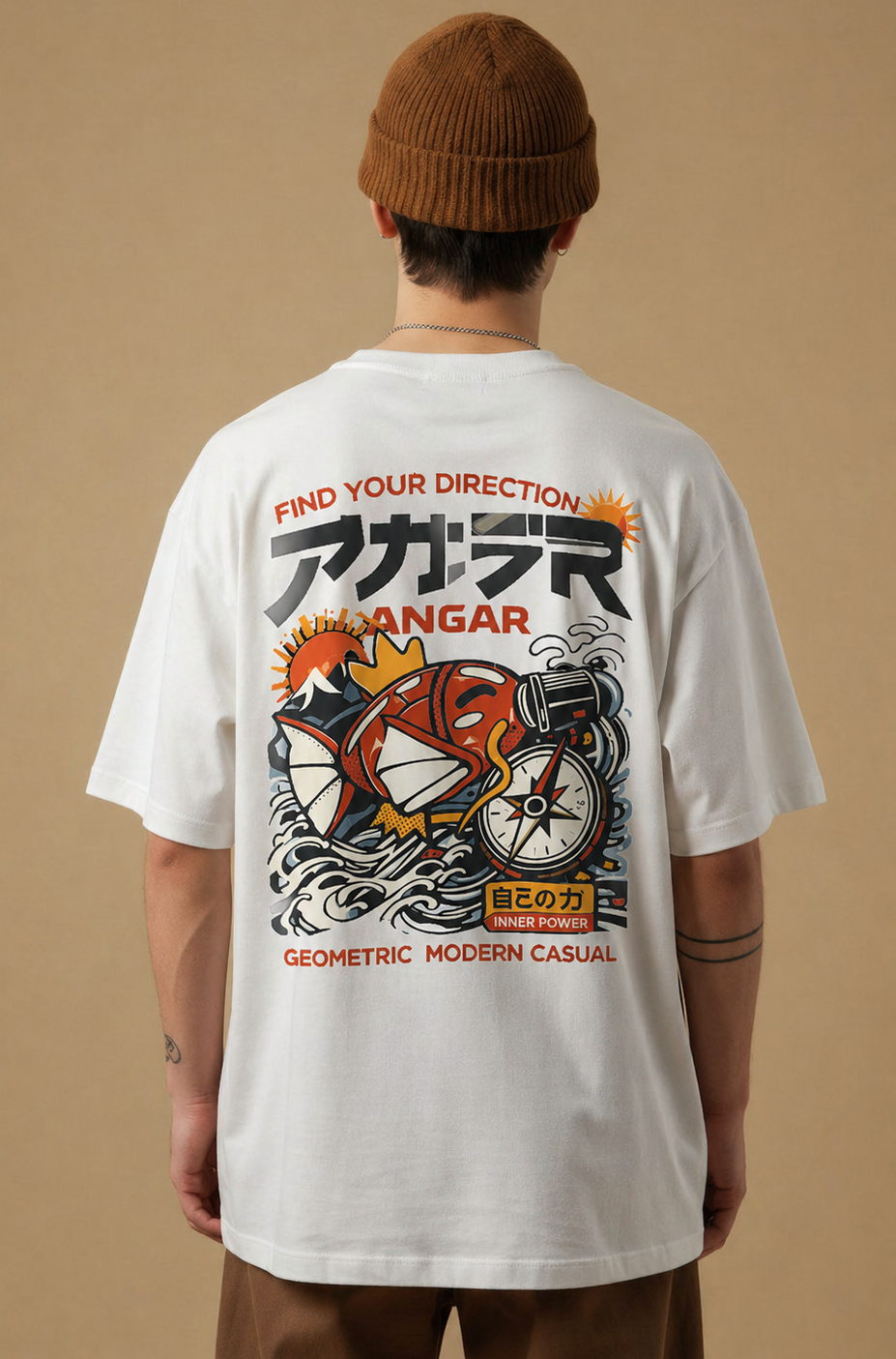 MODERN GEOMETRIC  KOI FISH & COMPASS TEE