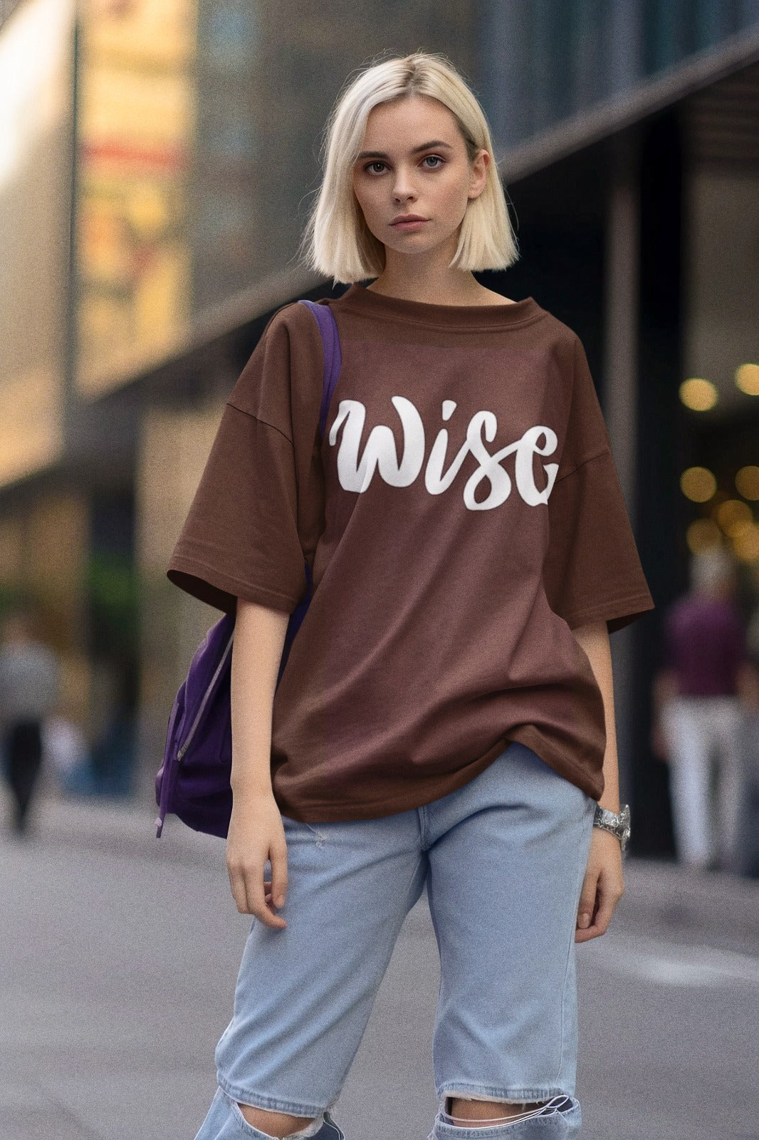 ANGAR Cotton Drop Shoulder WISE Half Sleeves Oversized Fit Printed T-Shirt for Women