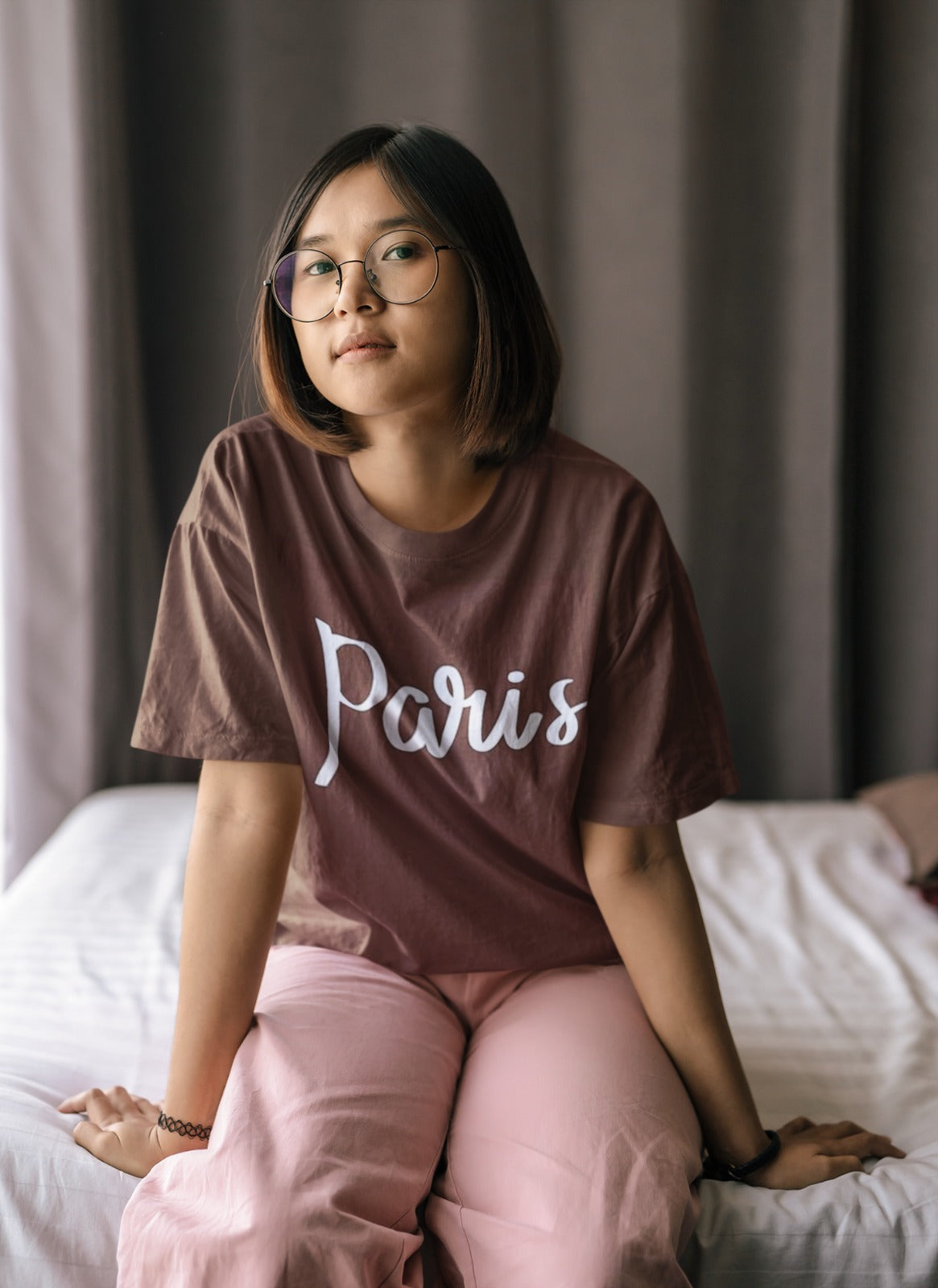 ANGAR Cotton Drop Shoulder PARIS Half Sleeves Oversized Fit Printed T-Shirt for Women