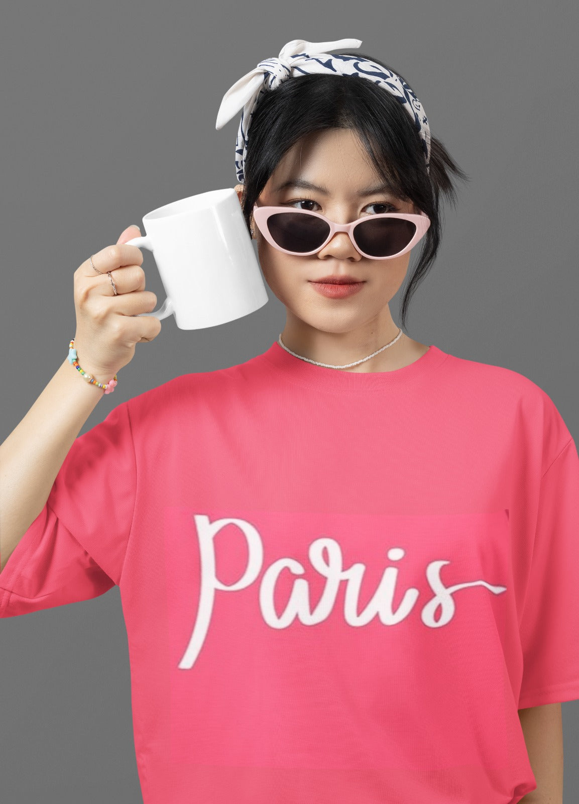 ANGAR Cotton Drop Shoulder PARIS Half Sleeves Oversized Fit Printed T-Shirt for Women