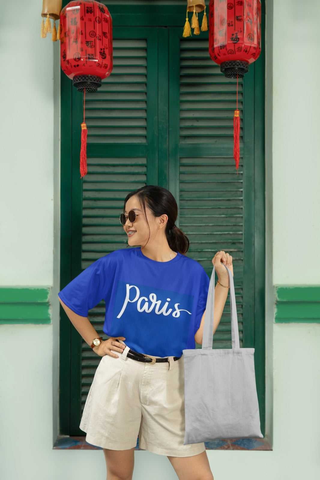 ANGAR Cotton Drop Shoulder PARIS Half Sleeves Oversized Fit Printed T-Shirt for Women