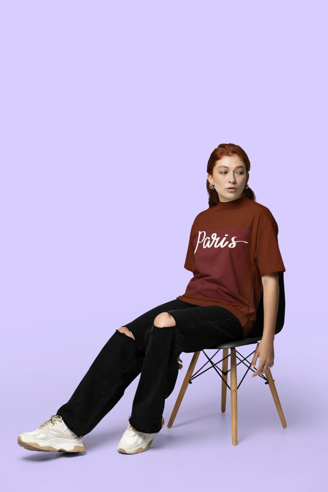 ANGAR Cotton Drop Shoulder PARIS Half Sleeves Oversized Fit Printed T-Shirt for Women