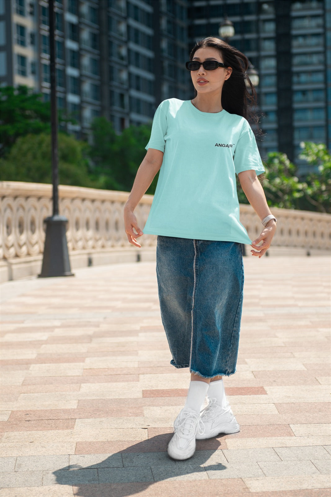 ANGAR TM  Cotton Drop Shoulder Half Sleeves Oversized Fit Printed T-Shirt for Women