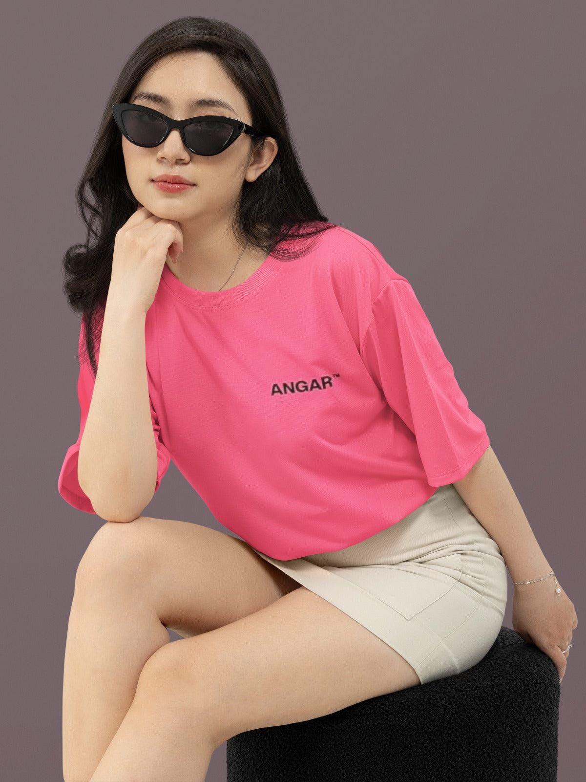 ANGAR TM  Cotton Drop Shoulder Half Sleeves Oversized Fit Printed T-Shirt for Women