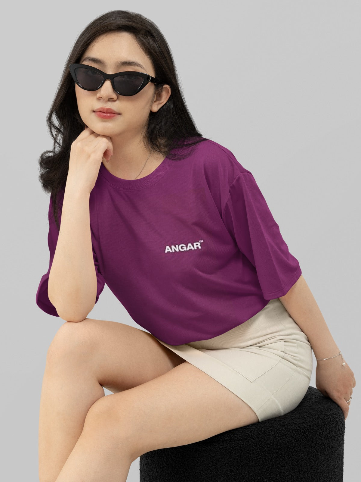 ANGAR TM  Cotton Drop Shoulder Half Sleeves Oversized Fit Printed T-Shirt for Women