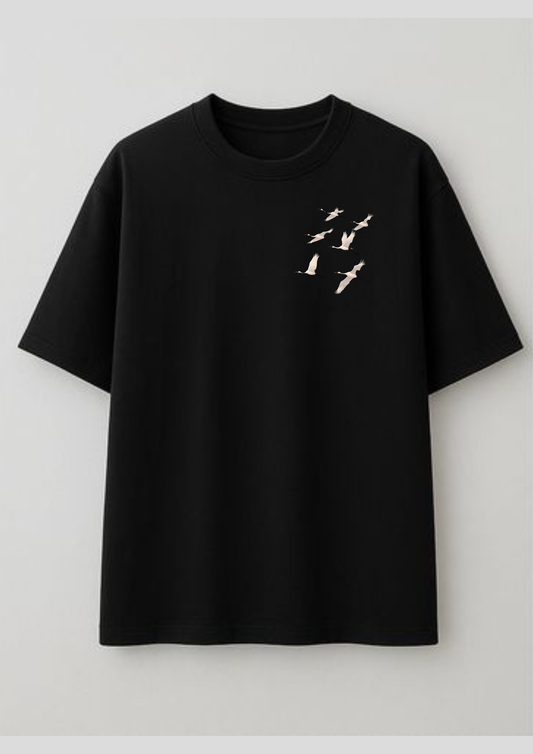 Crane Bird Graphic Oversized T-Shirt