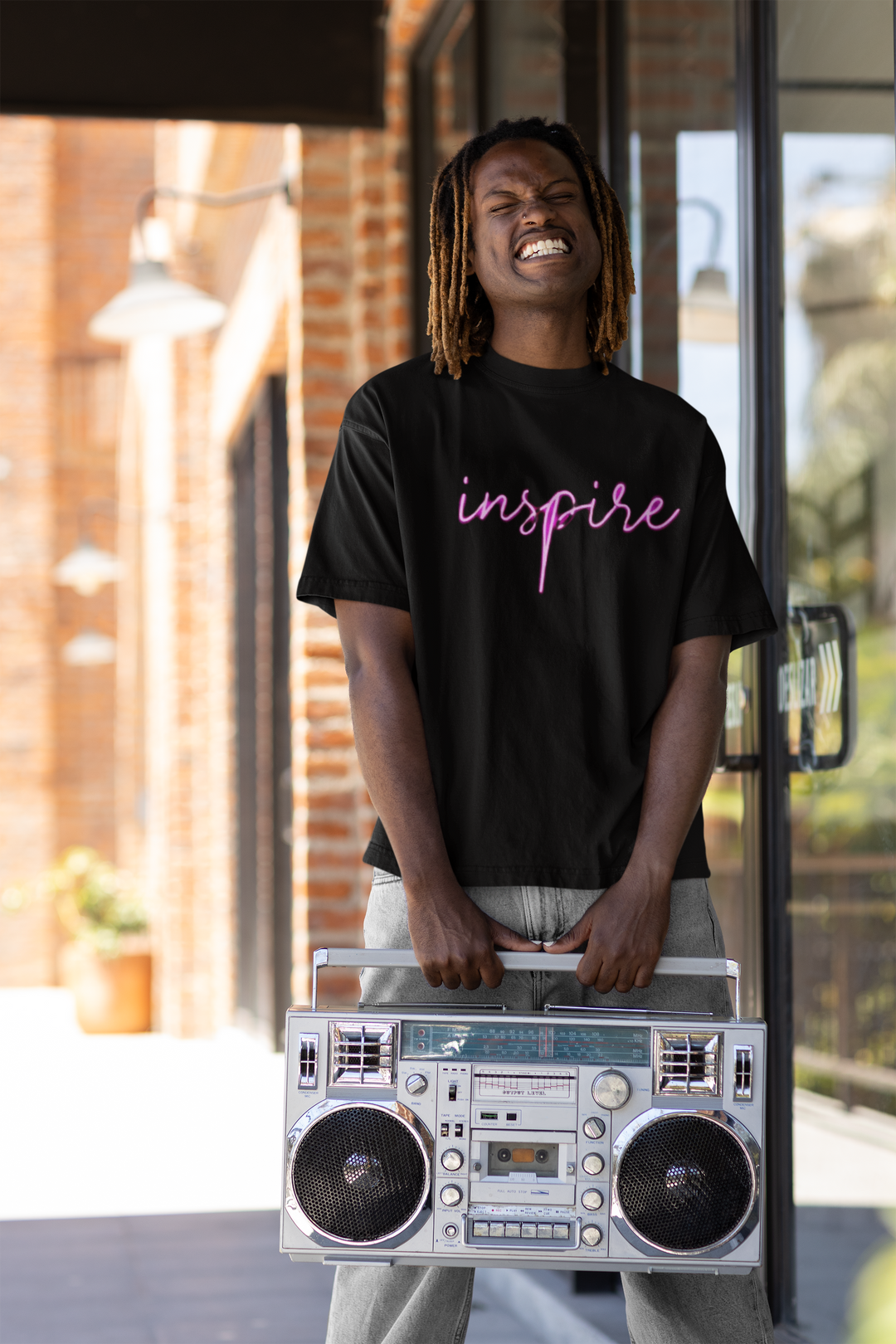ANGAR Cotton Drop Shoulder "Inspire" Printed Oversized T-shirts For Men