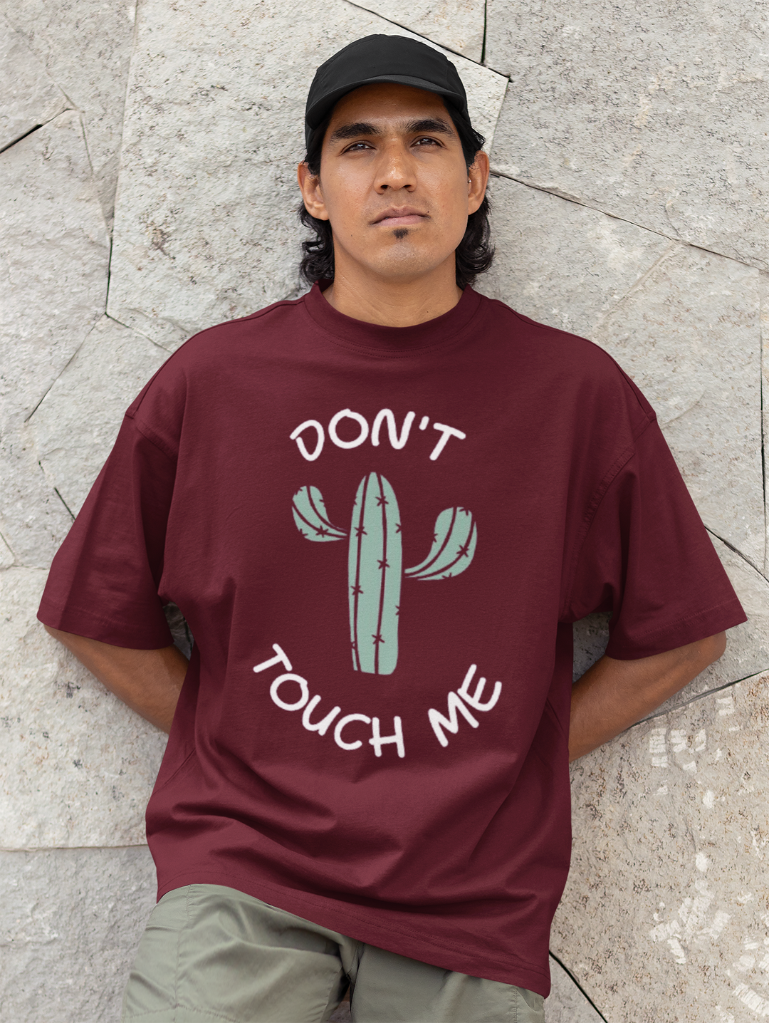 ANGAR Cotton Drop Shoulder "Don't Touch" Printed Oversized T-shirts For Men