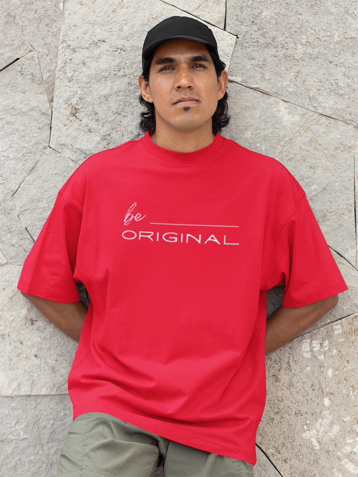 ANGAR Cotton Drop Shoulder "Be Original" Printed Oversized T-shirts For Men