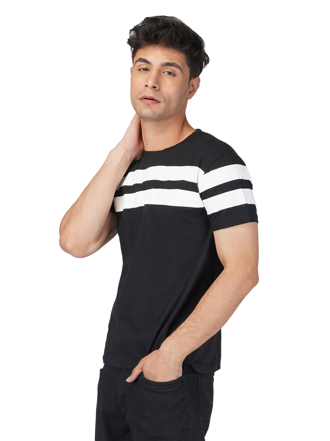 black crewneck stripes tshirt