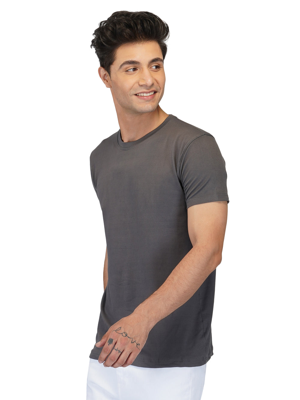 Men's O Neck Casual Short Sleeve Charcoal Grey T-shirt - Tees Online