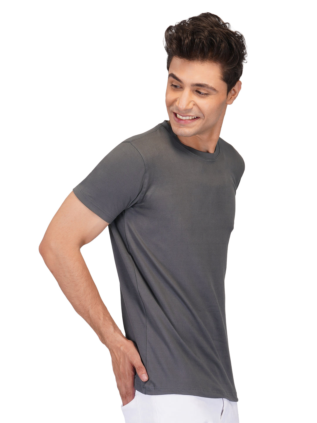 Men's O Neck Casual Short Sleeve Charcoal Grey T-shirt - Tees Online