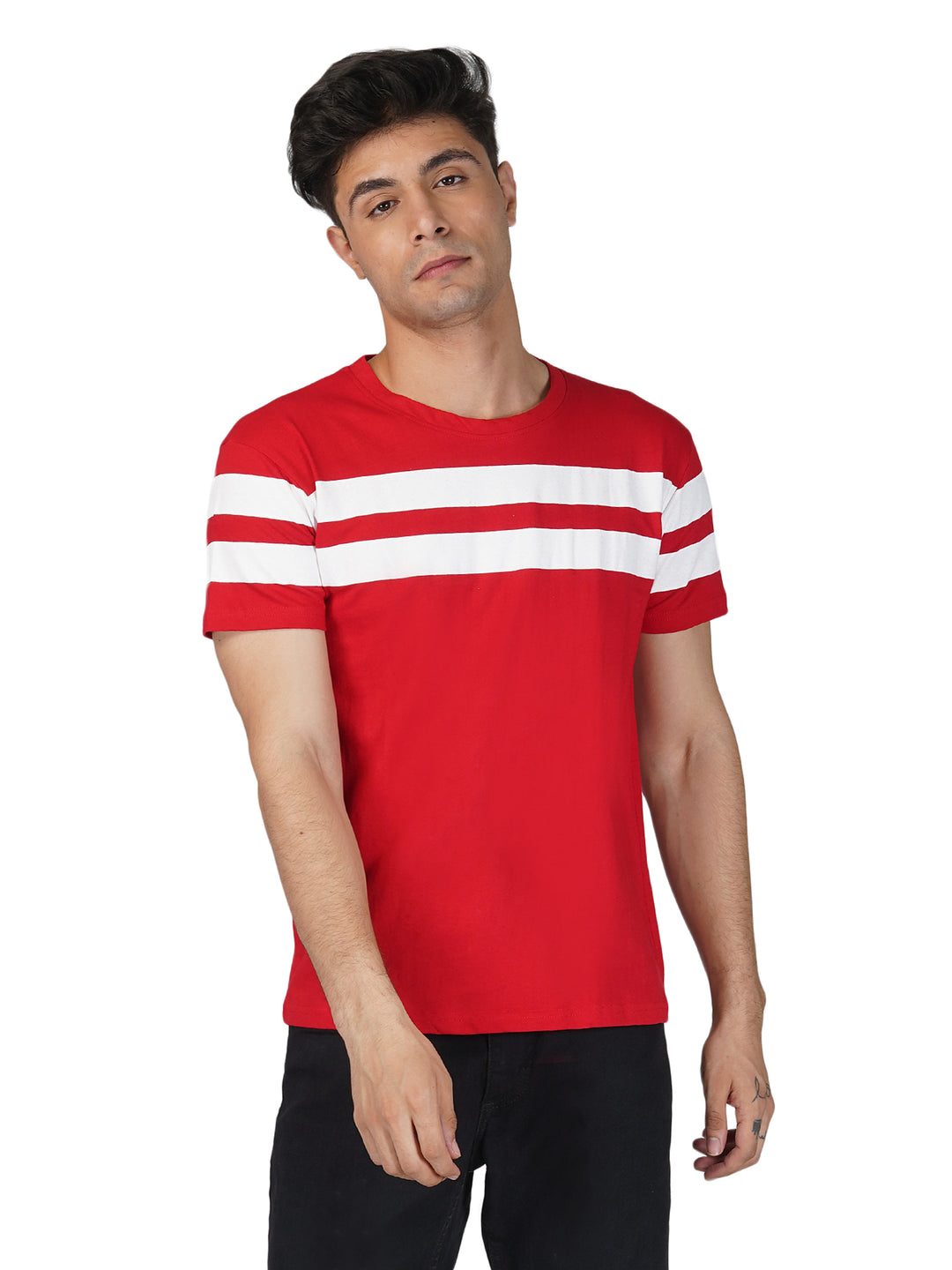 Bright Red Crewneck Stripe Tshirt