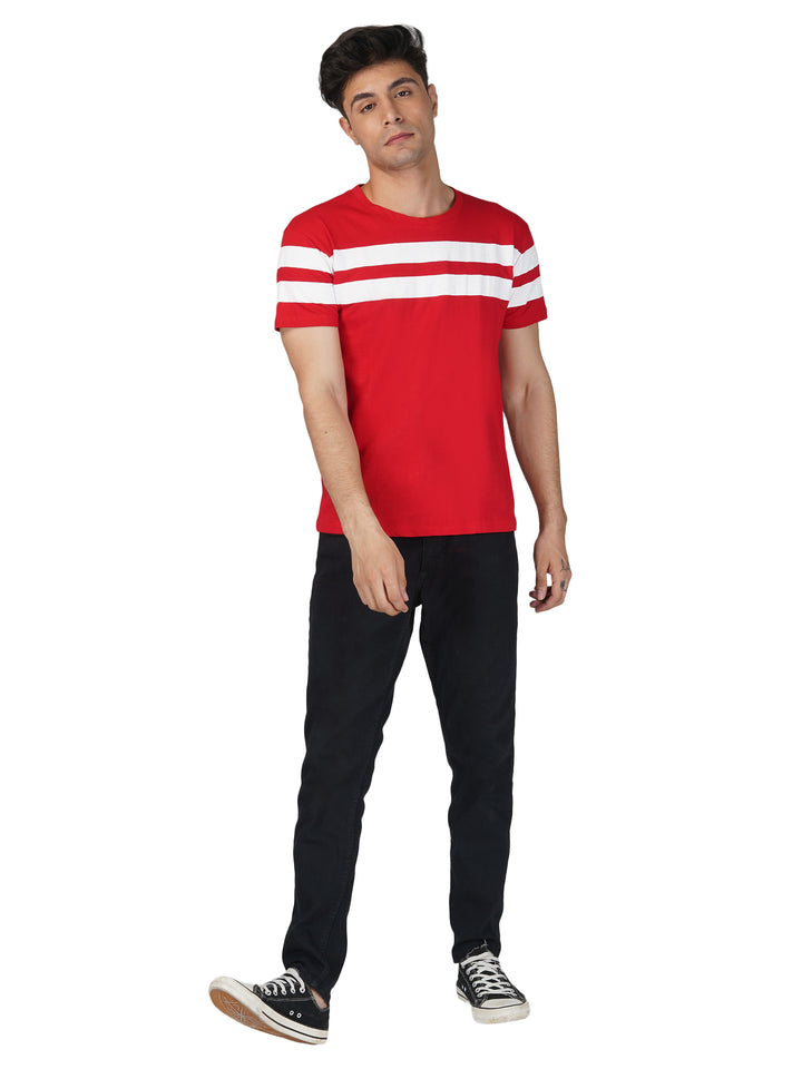 Bright Red Crewneck Stripe Tshirt