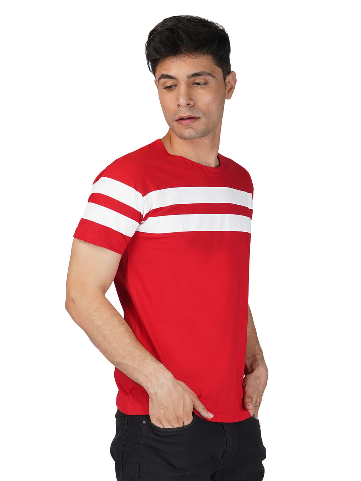 Bright Red Crewneck Stripe Tshirt