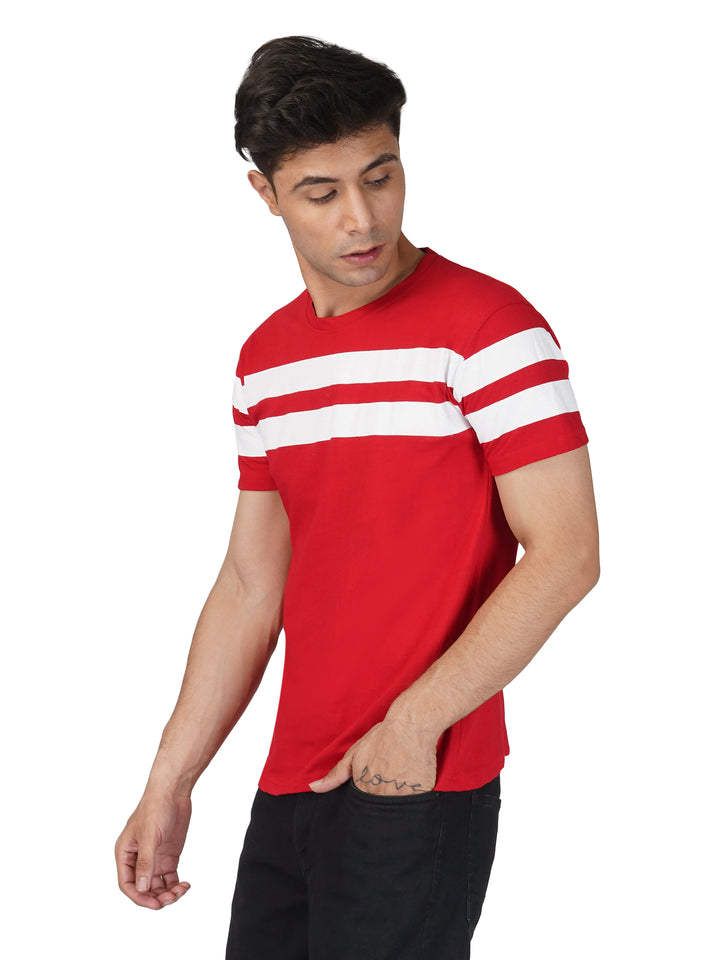 Bright Red Crewneck Stripe Tshirt