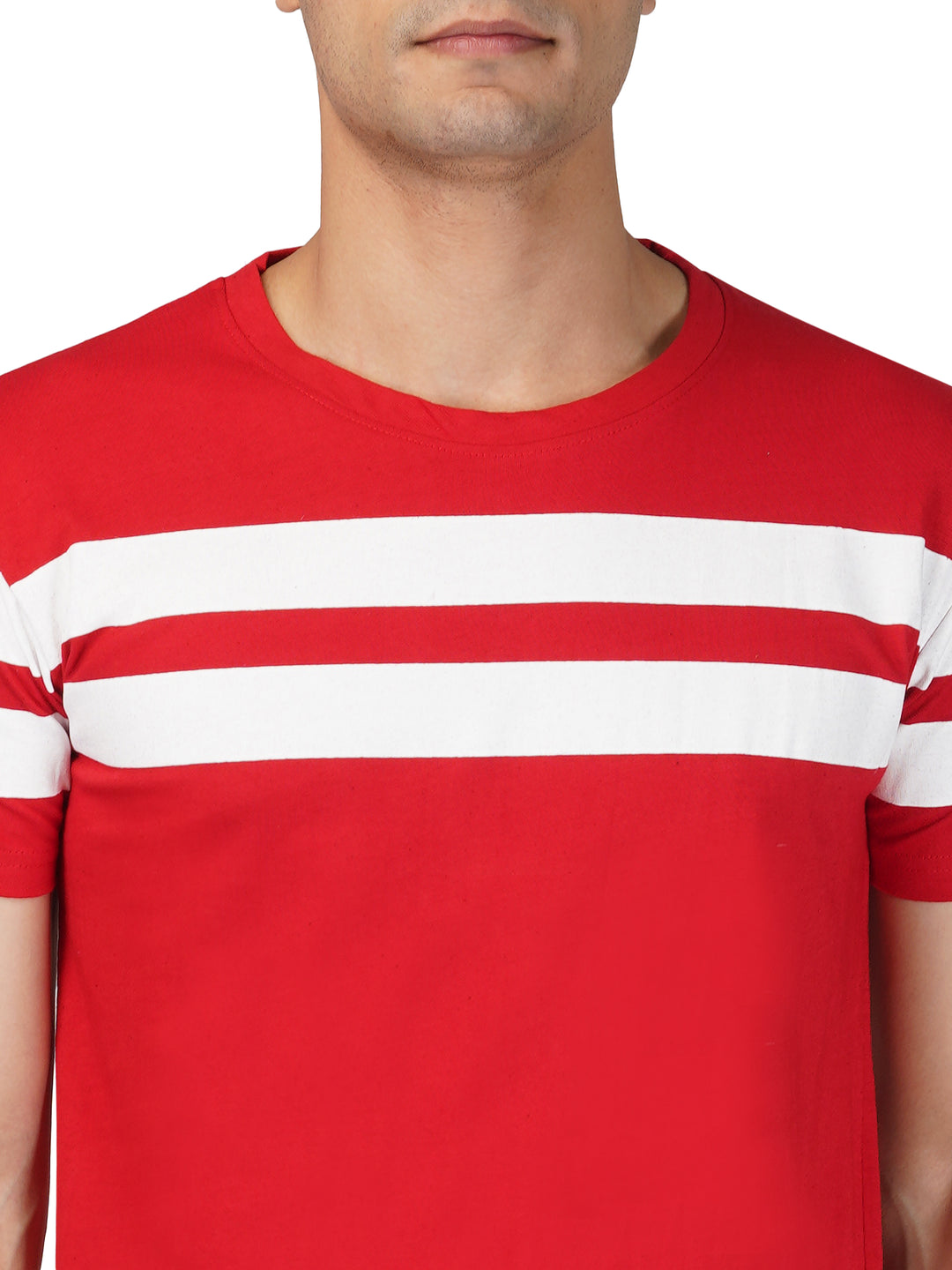 Bright Red Crewneck Stripe Tshirt