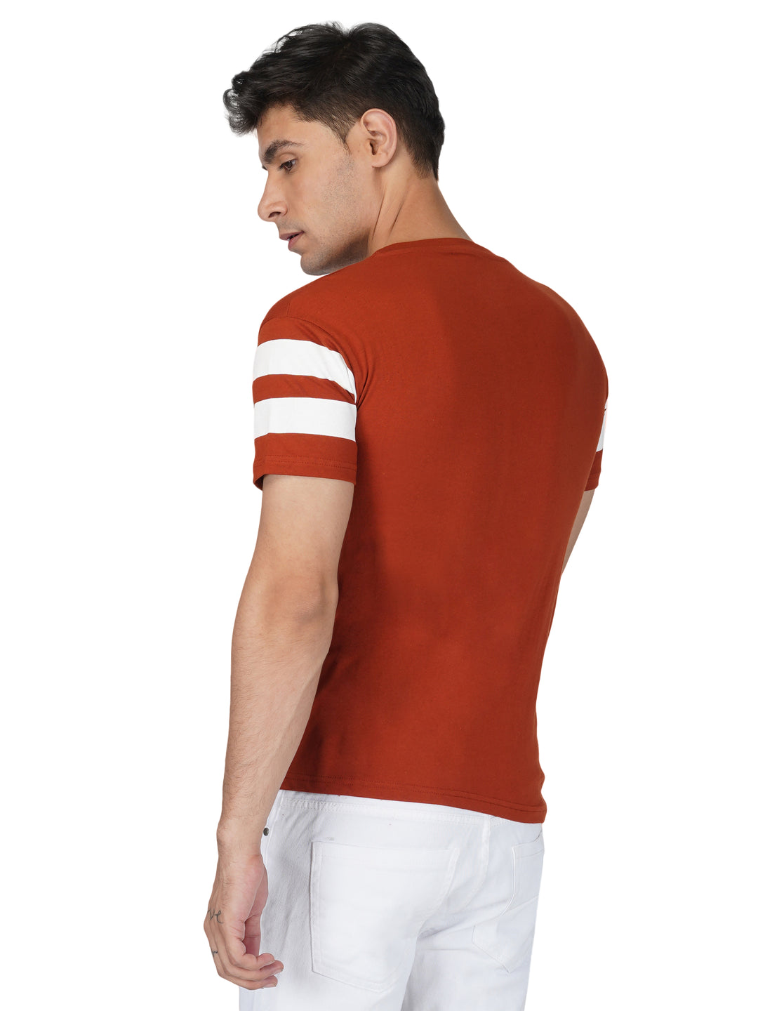 Coral Red Crewneck Stripe Tshirt