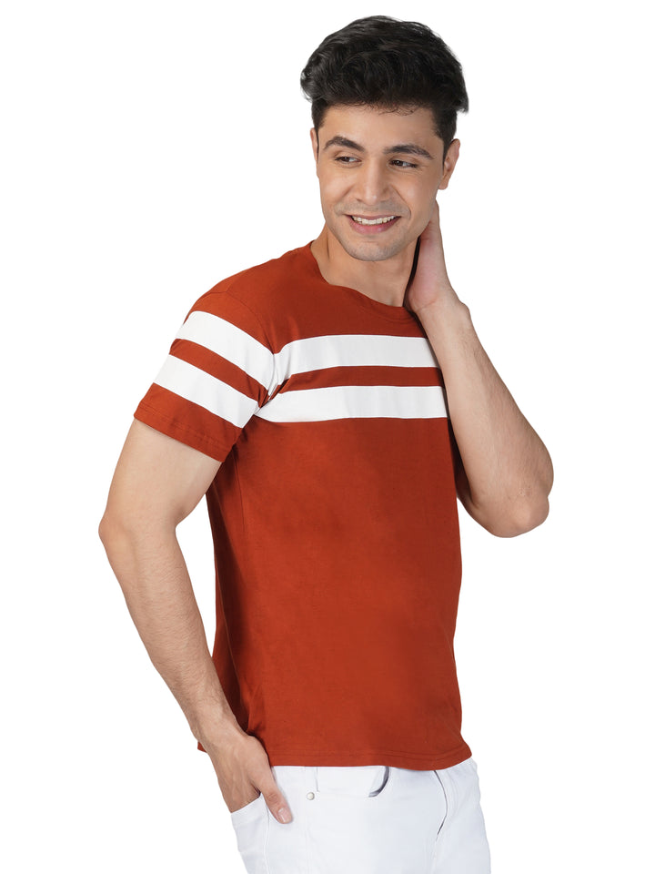 Coral Red Crewneck Stripe Tshirt