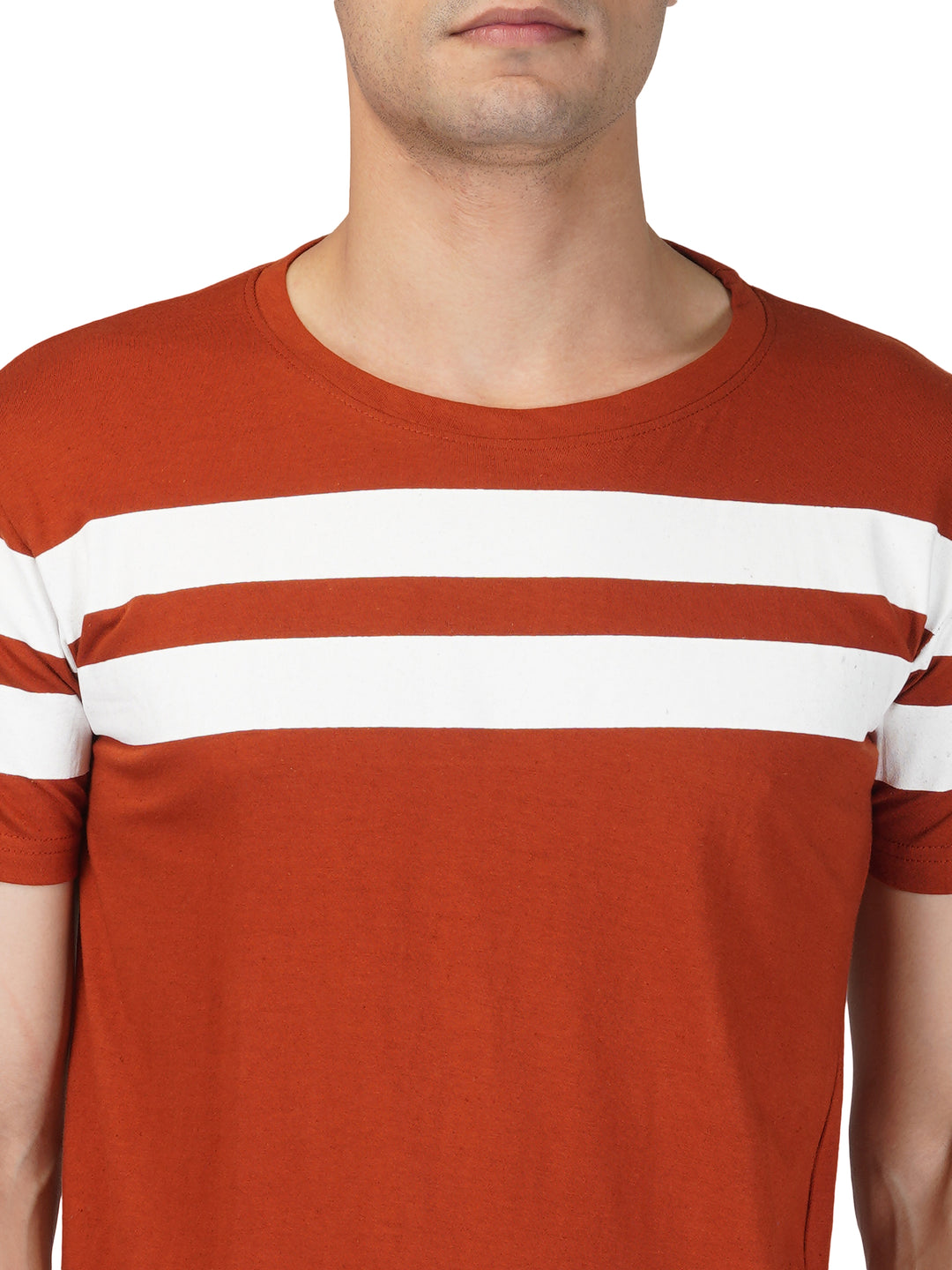 Coral Red Crewneck Stripe Tshirt